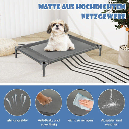 2-in-1-Hundehütte und erhöhtes Hundebett, Hundeliege, Haustierhaus für draußen mit atmungsaktivem Netzgewebe, Grau, 64 x 91 x 86 cm