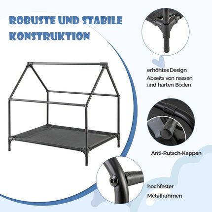 2-in-1-Hundehütte und erhöhtes Hundebett, Hundeliege, Haustierhaus für draußen mit atmungsaktivem Netzgewebe, Grau, 64 x 91 x 86 cm