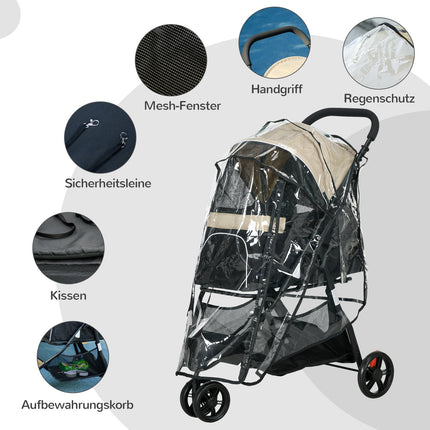 Zusammenklappbarer 2-in-1-Tierbuggy mit Regenschutz für Katzen und Hunde bis 10 kg