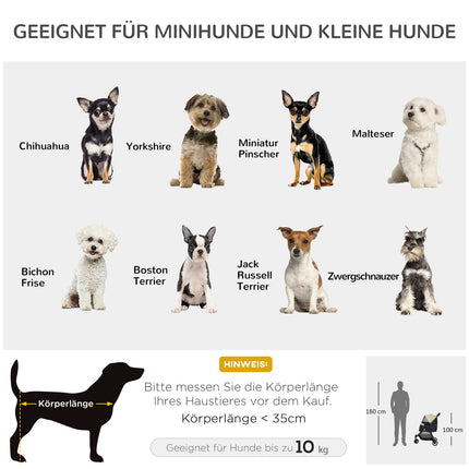 Zusammenklappbarer 2-in-1-Tierbuggy mit Regenschutz für Katzen und Hunde bis 10 kg
