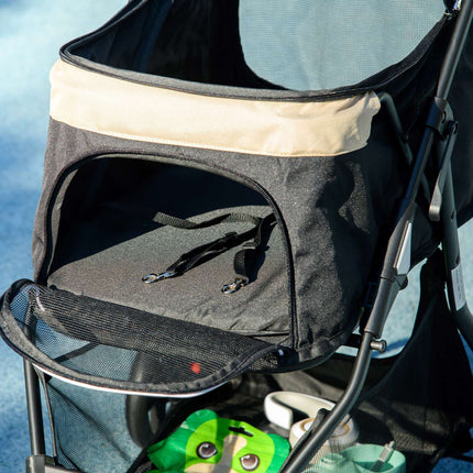 Zusammenklappbarer 2-in-1-Tierbuggy mit Regenschutz für Katzen und Hunde bis 10 kg