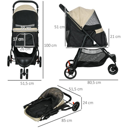 Zusammenklappbarer 2-in-1-Tierbuggy mit Regenschutz für Katzen und Hunde bis 10 kg