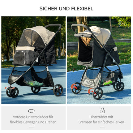 Zusammenklappbarer 2-in-1-Tierbuggy mit Regenschutz für Katzen und Hunde bis 10 kg