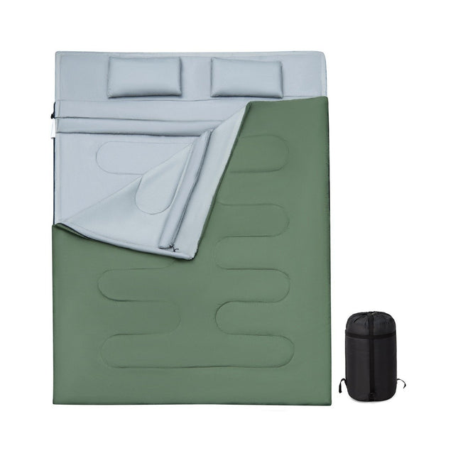 2 in 1 Doppelschlafsack Einzelschlafsack XL Deckenschlafsack mit 2 Kissen 220 x 150 cm