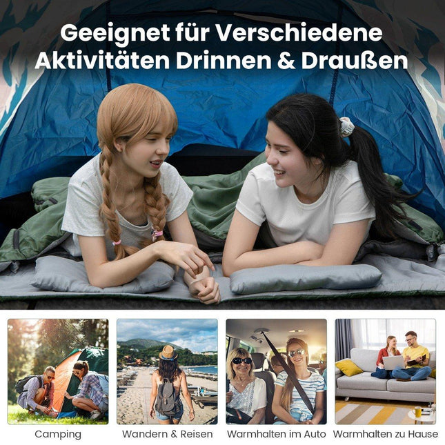 2 in 1 Doppelschlafsack Einzelschlafsack XL Deckenschlafsack mit 2 Kissen 220 x 150 cm