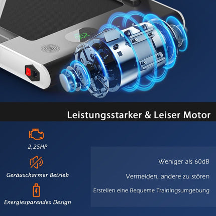 2-in-1 faltbares Laufband mit APP &amp; Fernbedienung, Handyhalterung, LED-Display und Lautsprecher, weiß
