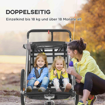 Faltbarer Fahrradanhänger für 2 Kinder, 18+ Monate, grau