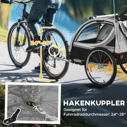 Faltbarer Fahrradanhänger für 2 Kinder, 18+ Monate, grau