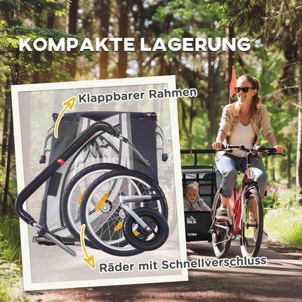 Faltbarer Fahrradanhänger für 2 Kinder, 18+ Monate, grau