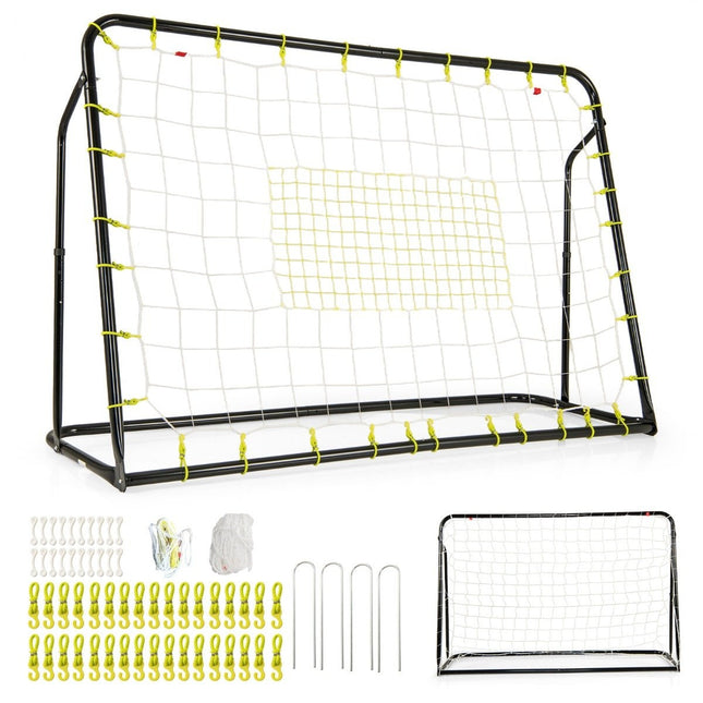 2 in 1 voetbaldoel & rebounder voetbaldoelen 187 x 60 x 102-122,5 cm kindervoetbaldoelset hoogte verstelbaar zwart