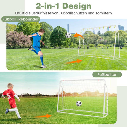 2 in 1 voetbaldoel & rebounder voetbaldoelen 187 x 60 x 102-122,5 cm kindervoetbaldoelset hoogte verstelbaar wit