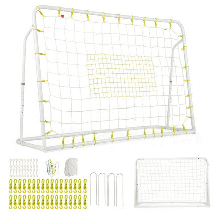 2 in 1 voetbaldoel & rebounder voetbaldoelen 187 x 60 x 102-122,5 cm kindervoetbaldoelset hoogte verstelbaar wit