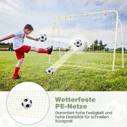 2 in 1 voetbaldoel & rebounder voetbaldoelen 187 x 60 x 102-122,5 cm kindervoetbaldoelset hoogte verstelbaar wit