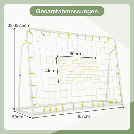 2 in 1 voetbaldoel & rebounder voetbaldoelen 187 x 60 x 102-122,5 cm kindervoetbaldoelset hoogte verstelbaar wit