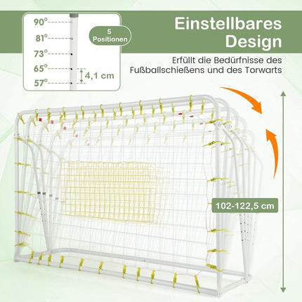 2 in 1 voetbaldoel & rebounder voetbaldoelen 187 x 60 x 102-122,5 cm kindervoetbaldoelset hoogte verstelbaar wit