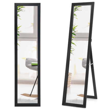 2 in 1 full body mirror full body mirror with wooden frame 37 x 155 cm black