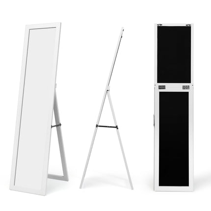 2 in 1 Ganzkörperspiegel Standspiegel mit Holzrahmen 37 x 155 cm weiß