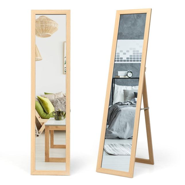 2 in 1 Ganzkörperspiegel, Standspiegel und Wandspiegel mit Holzrahmen 37 x 155 cm Natur