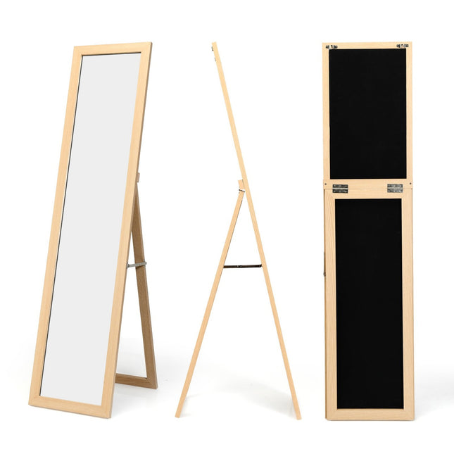 2 in 1 Ganzkörperspiegel, Standspiegel und Wandspiegel mit Holzrahmen 37 x 155 cm Natur