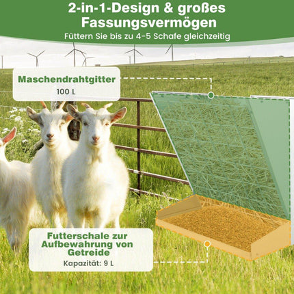 2 in 1 Heu- &amp; Getreidetränke aus verzinktem Metall mit verstellbarem Abstand &amp; Maschennetz