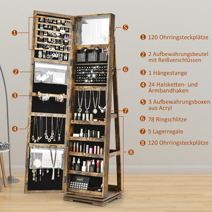 2 in 1 Schmuckschrank &amp; Leiterregal mit Ganzkörperspiegel 39 x 39 x 161 cm braun