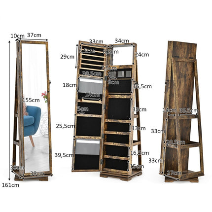 2 in 1 Schmuckschrank &amp; Leiterregal mit Ganzkörperspiegel 39 x 39 x 161 cm braun