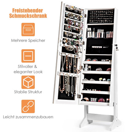 2 in 1 Schmuckschrank mit Spiegel abschließbarer Schmuckorganizer 41 x 36,5 x 146 cm weiß