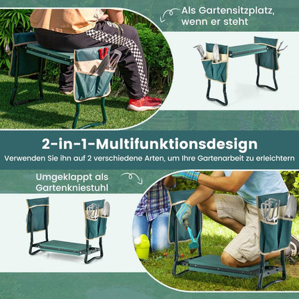 2 in 1 Kniebank für die Gartenarbeit mit 2 Werkzeugtaschen faltbar 58 x 27,5 x 50 cm grün