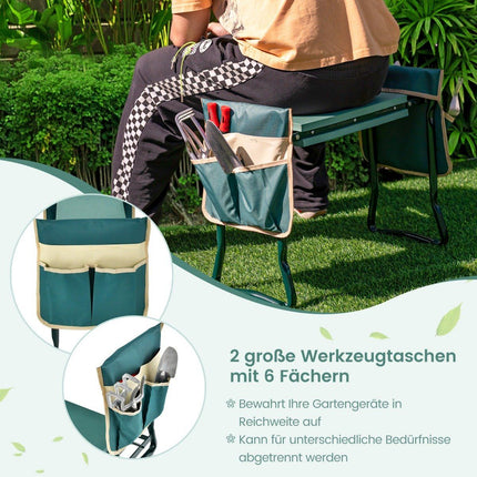 2 in 1 Kniebank für die Gartenarbeit mit 2 Werkzeugtaschen faltbar 58 x 27,5 x 50 cm grün