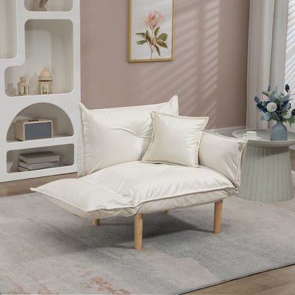 Chaise longue 2 en 1, chaise de relaxation réglable et chaise d'appoint, chaise de sol avec coussin, chiffon en microfibre, crème, jusqu'à 120 kg