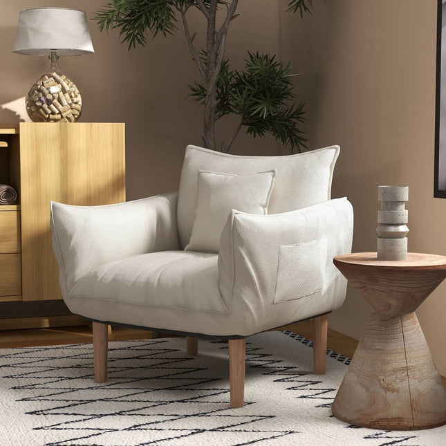 Lounge chair with cushions, adjustable and creamy microfiber