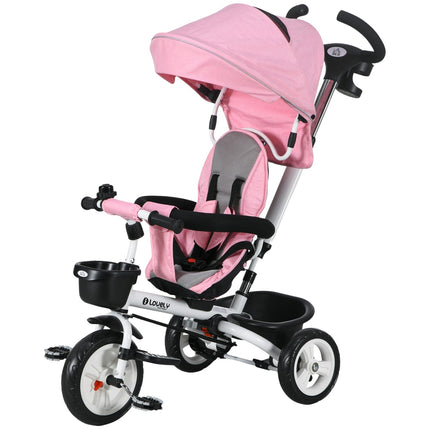 2-in-1 rosa Dreirad mit Sonnendach, Sicherheitsgurt und Korb