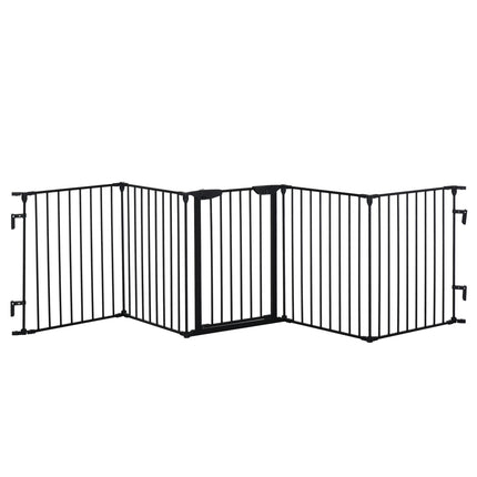 Parc pour chiots 2 en 1, barrière pliante en 5 parties avec porte pour chiens de petite et moyenne taille, parc pour chiots DIY 300 x 74,5 cm en métal noir