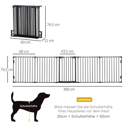 Parc pour chiots 2 en 1, barrière pliante en 5 parties avec porte pour chiens de petite et moyenne taille, parc pour chiots DIY 300 x 74,5 cm en métal noir
