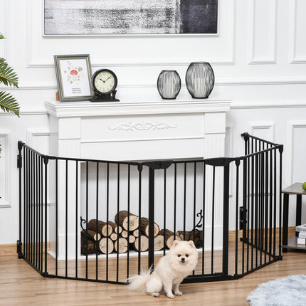 Parc pour chiots 2 en 1, barrière pliante en 5 parties avec porte pour chiens de petite et moyenne taille, parc pour chiots DIY 300 x 74,5 cm en métal noir