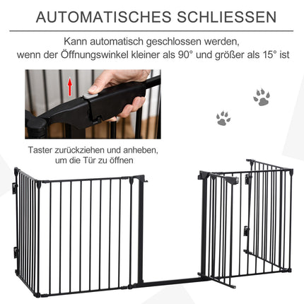Parc pour chiots 2 en 1, barrière pliante en 5 parties avec porte pour chiens de petite et moyenne taille, parc pour chiots DIY 300 x 74,5 cm en métal noir