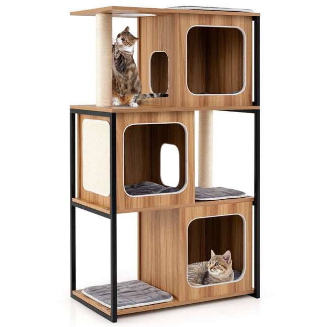 2 in 1 Kratzbaum Katzenhaus 3-stöckiger Katzenbaum mit abnehmbaren Kissen &amp; Katzenhöhle