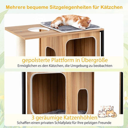 2 in 1 Kratzbaum Katzenhaus 3-stöckiger Katzenbaum mit abnehmbaren Kissen &amp; Katzenhöhle