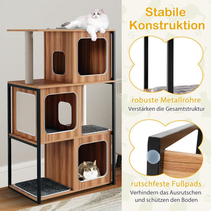 2 in 1 Kratzbaum Katzenhaus 3-stöckiger Katzenbaum mit abnehmbaren Kissen &amp; Katzenhöhle
