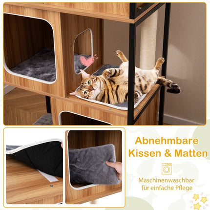 2 in 1 Kratzbaum Katzenhaus 3-stöckiger Katzenbaum mit abnehmbaren Kissen &amp; Katzenhöhle