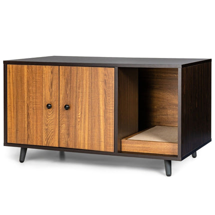 2 in 1 Beistelltisch &amp; Katzenschrank mit Kratzbrett Katzentoilette 90 x 50 x 50 cm