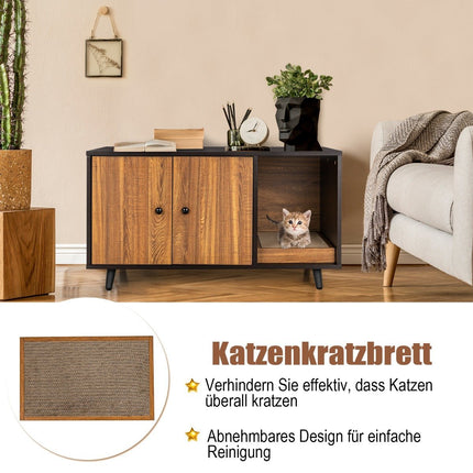 2 in 1 Beistelltisch &amp; Katzenschrank mit Kratzbrett Katzentoilette 90 x 50 x 50 cm