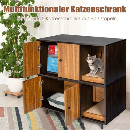 2 in 1 Beistelltisch &amp; Katzenschrank mit Kratzbrett Katzentoilette 90 x 50 x 50 cm