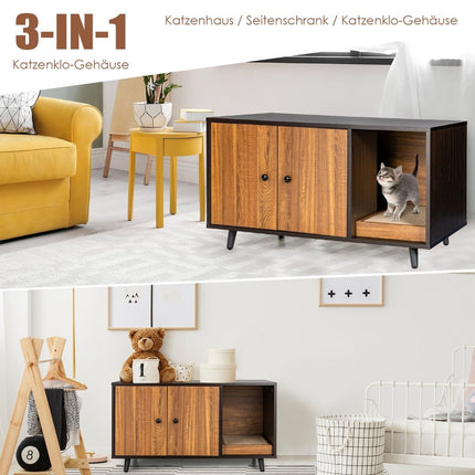 2 in 1 Beistelltisch &amp; Katzenschrank mit Kratzbrett Katzentoilette 90 x 50 x 50 cm