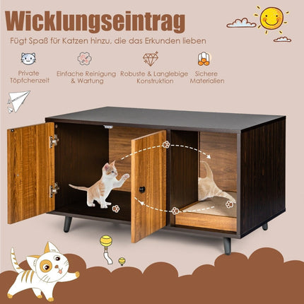 2 in 1 Beistelltisch &amp; Katzenschrank mit Kratzbrett Katzentoilette 90 x 50 x 50 cm