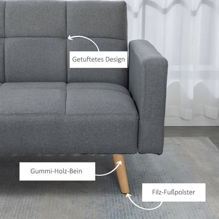 2-in-1 Schlafsofa 205 x 88 cm Sofa mit Bettfunktion, Couch mit Sitzkissen, Leinenoptik Grau