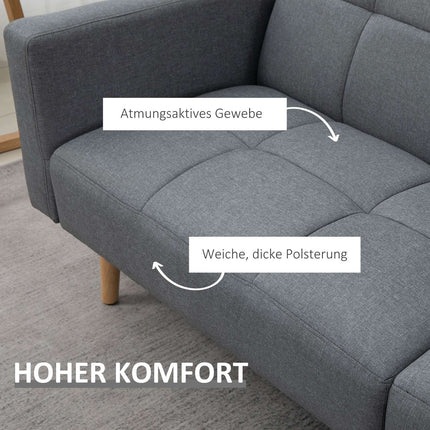 2-in-1 Schlafsofa 205 x 88 cm Sofa mit Bettfunktion, Couch mit Sitzkissen, Leinenoptik Grau