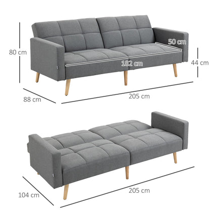 2-in-1 Schlafsofa 205 x 88 cm Sofa mit Bettfunktion, Couch mit Sitzkissen, Leinenoptik Grau