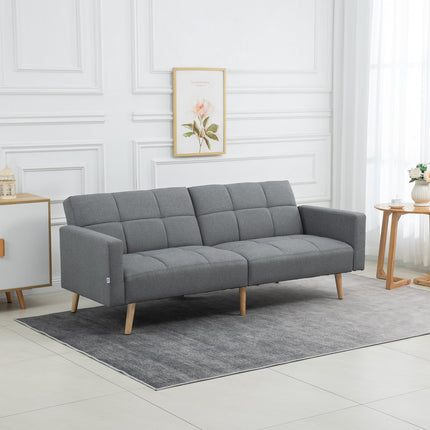 2-in-1 Schlafsofa 205 x 88 cm Sofa mit Bettfunktion, Couch mit Sitzkissen, Leinenoptik Grau