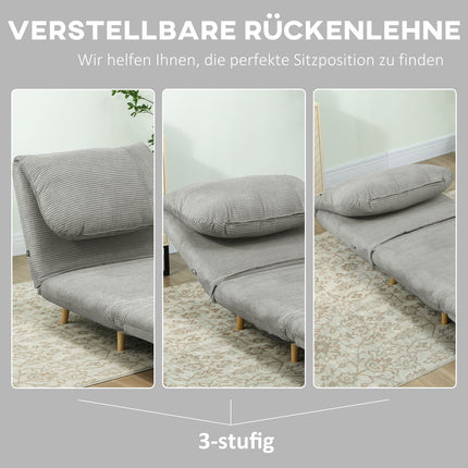 Adjustable folding sofa bed - Corduroy Look, Grey, 82x89x83 cm